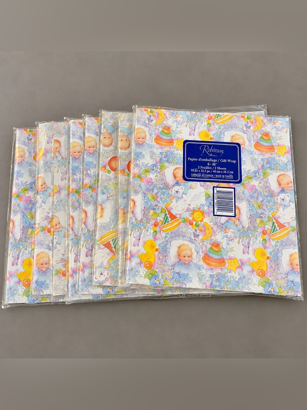 Vintage Baby Wrapping Paper Robinson 7 Sealed Packs 14 Sheets Pastel